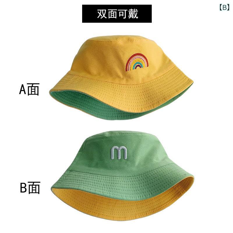バケットハット キッズ 虹色 リバーシブル UVカット 日よけ 広つば フラットトップ...