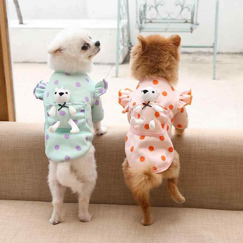 ペット ウェア 秋冬 犬 猫 用 服 ドット柄 熊柄 カートゥーン フレンチブルドッグ トイプードル ビションフリーゼ コーギー ポメラニアン 洋服 二足タイプ 防寒着 お散歩 かわいい おしゃれ ポリエステル
