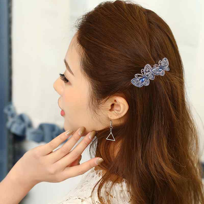 乐天商城 - ヘアアクセサリー レディース 韓国風 墨蘭色 バタフライ 蝶 ラインストーン バレッタ スプリングクリップ 合金製 ニッケルフリー 上品 エレガント 通勤 オフィス ビジネス フォーマル