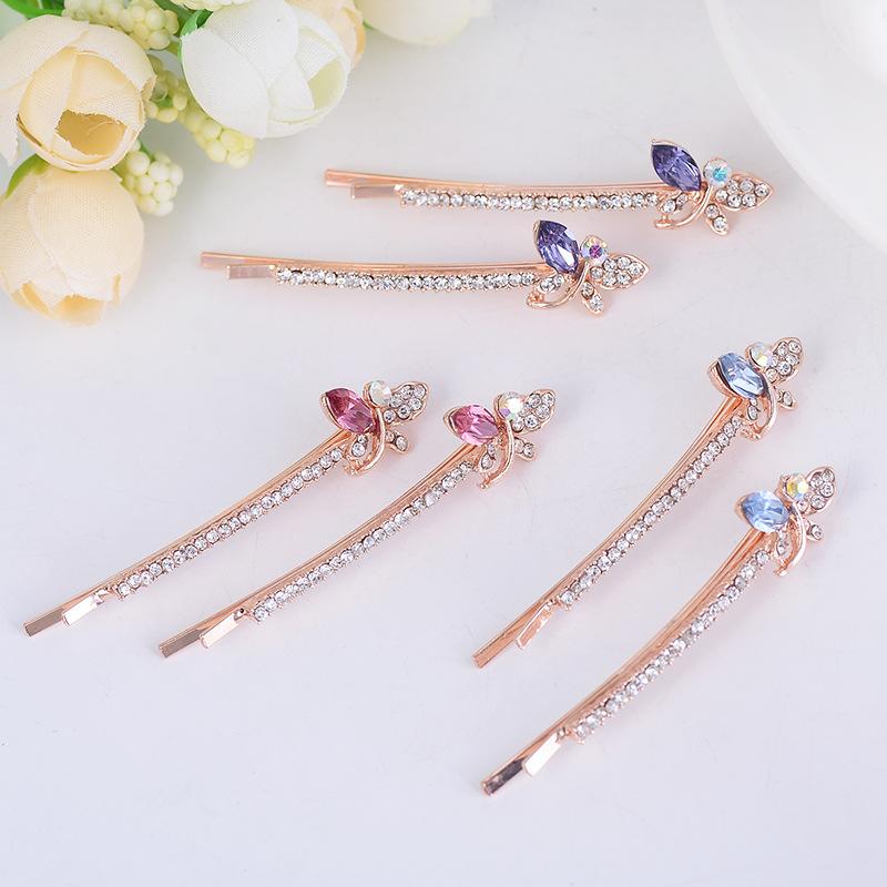 ・カテゴリ: ヘッドドレス・種類: ヘアクリップ・対象: 女性・素材: 合金・加工: ラインストーン装飾・装飾: ラインストーン・クリップタイプ: 一字クリップ・カラー展開: ピンク、ブルー、パープル・デザイン要素: リボン、ハート・スタイル: 韓国風・スタイルカテゴリ: フレッシュ、スイート