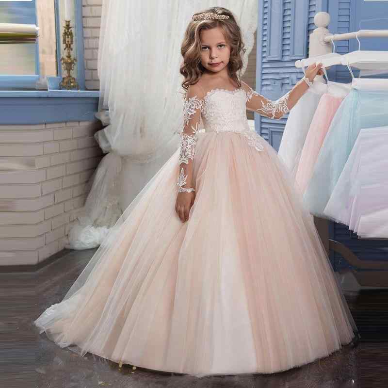 キッズ ガールズ ドレス プリンセス 欧米風 ピアノ発表会 結婚式 フォーマル フラワーガール ロングトレーン ボリュームスカート レース プリーツ オールシーズン
