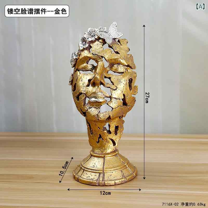 セキュアデポの置物 オブジェ 欧風 ヨーロピアン 抽象アート 透かし彫り 人物 リビング インテリア 酒棚 ワインキャビネット 装飾 デコレーション 撮影小物 樹脂製 レジン製 工芸品 金色 ゴールド｜アングル2