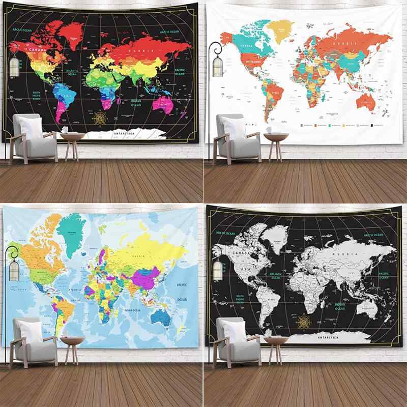 352 cm - 440 cm - タペストリー ポリエステル製 洗える モダン カラフル 世界地図 スクエア 背景布 リビング 寝室 書斎 子供部屋 壁面飾り インテリア 模様替え