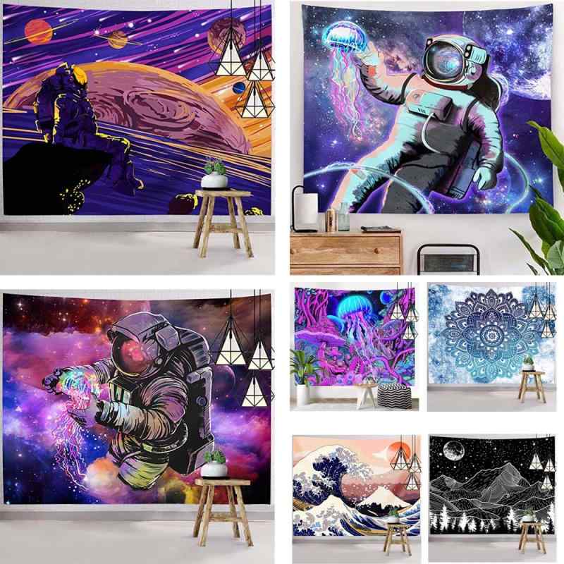 タペストリー 宇宙飛行士柄 ポリエステル ウォッシャブル リビング 寝室 子供部屋 背景布 壁飾り インテリア ポスター 手洗いOK デジタルプリント 正方形 長方形 オリジナル 作成 アート オシャレ