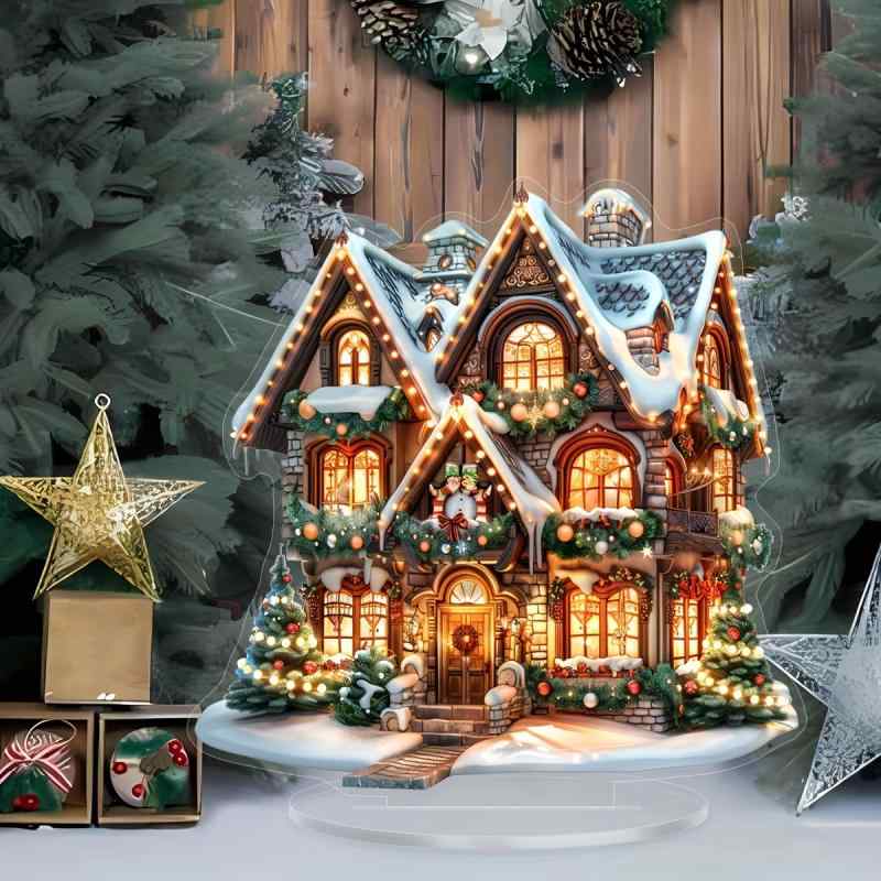 Rakuten - クリスマス 置物 ジンジャーブレッドハウス お菓子の家 かわいい アクリル製 平面デザイン 台座付き 卓上 デスク リビング オフィス