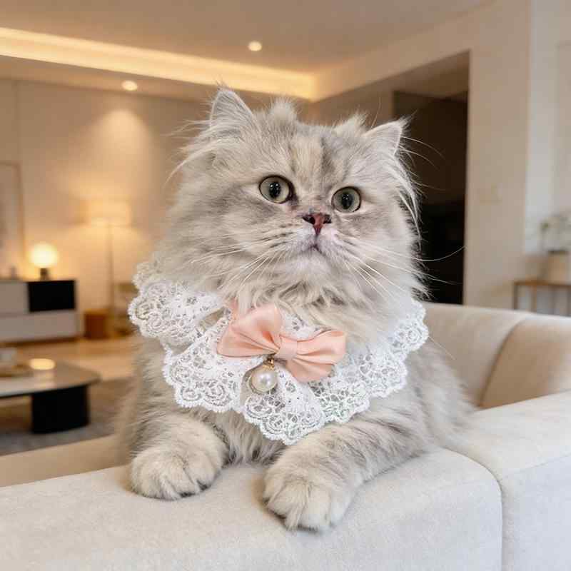 首輪 猫 レディース レース スタイ ペット用 四季用 ピンク かわいい お姫様風 コットン混 軽量 通気性 柔らかい