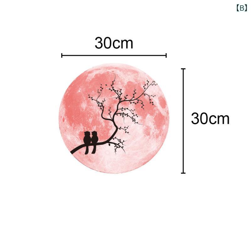 ウォールステッカー 蓄光 発光 暗闇で光る 30cm 月 ムーン ピンク カップル ロマンチック かわいい 壁シール リビング 寝室 子供部屋 デコレーション インテリア PVC製 secure-depo-11207308 セキュアデポ サンプル画像3