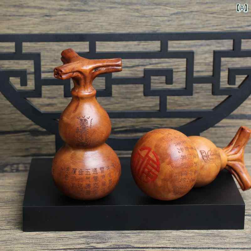 置物 開運 魔除け 厄除け 幸運祈願 手作り 棗木 彫刻 金光呪 瓢箪 お守り ペンダント 根付け 道教 法具 携帯用 掌サイズ ダークブラウン 貴重な木材