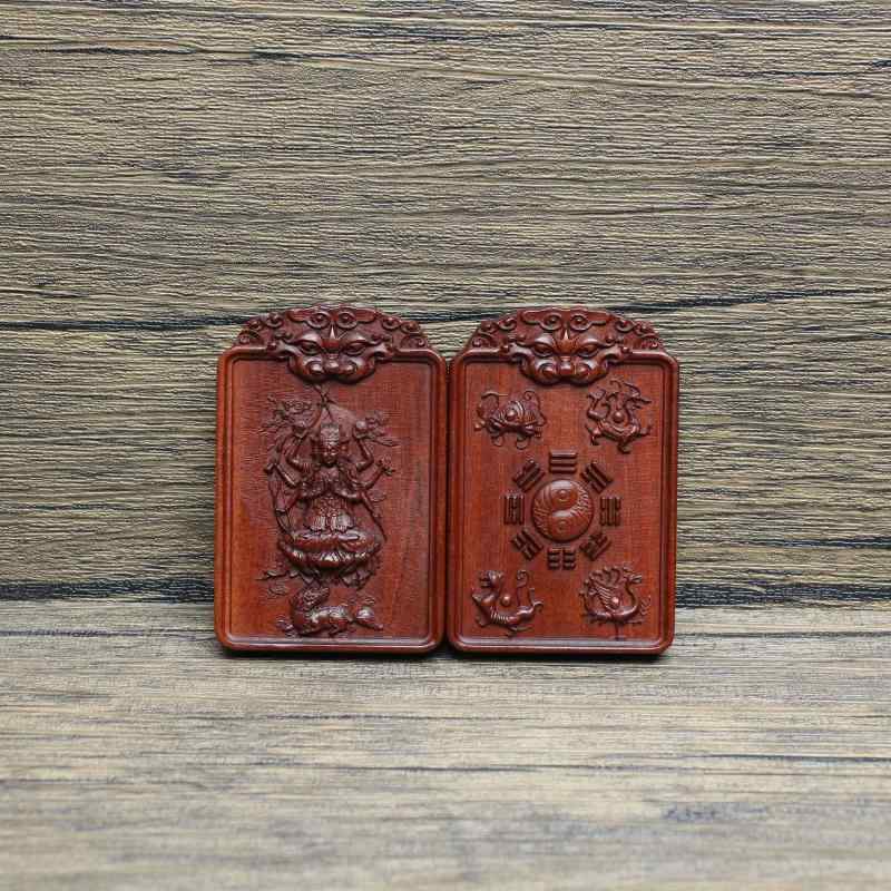 開運お守り 木製 雷撃ナツメ木 ターラー菩薩 四神獣 浮彫り 道教法具 厄除け 魔除け 手持ち飾り 風水グッズ 携帯用 ストラップ