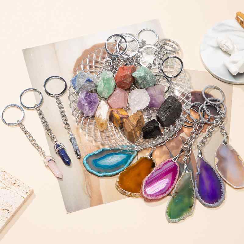 キーホルダー 上品 高見え 洗練されたデザイン 天然石 原石 クリスタル 瑪瑙 アゲート スライス バッグチャーム キーリング プレゼント ギフト 贈り物 誕生日 記念日 プチギフト