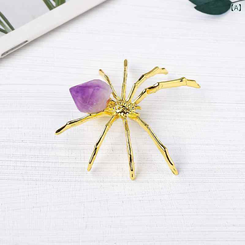置物 オブジェ 天然アメジスト原石 クリスタル 蜘蛛 クモ 小動物 モチーフ 工芸品 卓上 デスク インテリア 飾り モダン シンプル おしゃれ かわいい プレゼント ギフト 誕生日 記念日の商品画像 2
