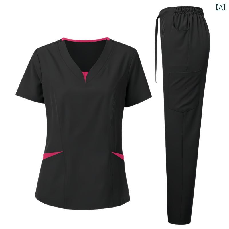 セキュアデポのスクラブ 男女兼用 吸汗速乾 ストレッチ 半袖 Vネック 医療用ユニフォーム ナース服 病院 看護師 クリニック 歯科 手術着 春夏秋｜アングル2