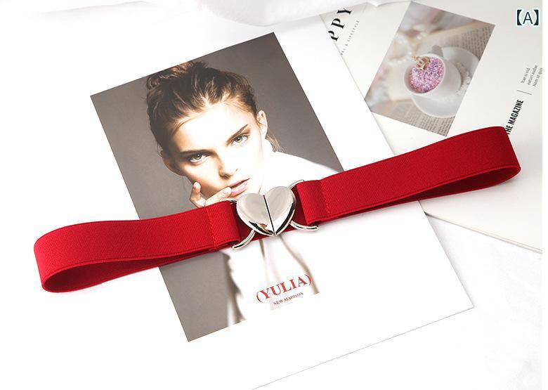 ベルト レディース ハートバックル 細身 ゴム 伸縮性 編み込み ウエストマーク ス...