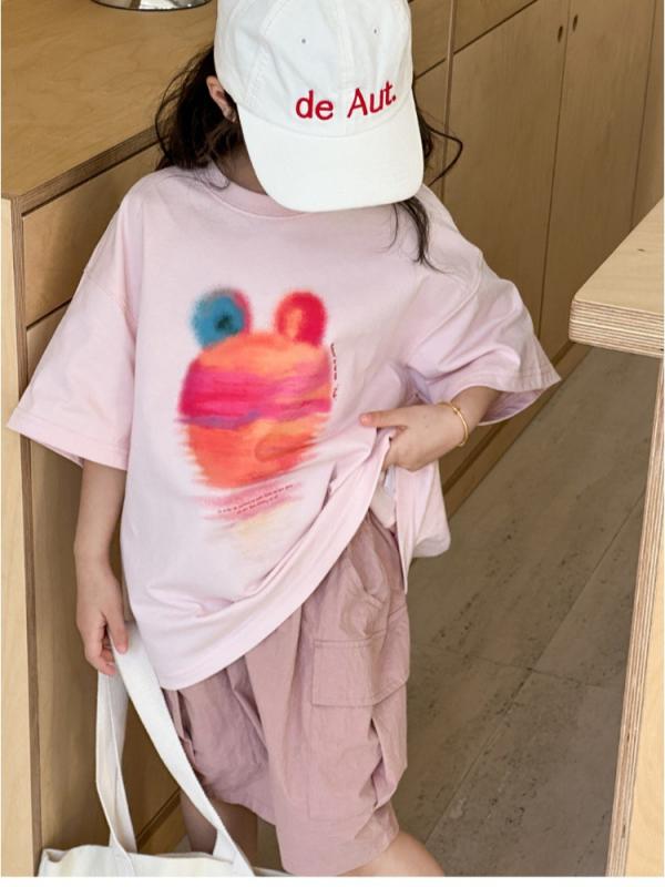 Tシャツ 女の子 キッズ 吸汗速乾 半袖 春夏 綿 韓国風 ゆったり ルーズフィット キャラクター柄 アルファベット柄 かわいい おしゃれ 丸首 トップス