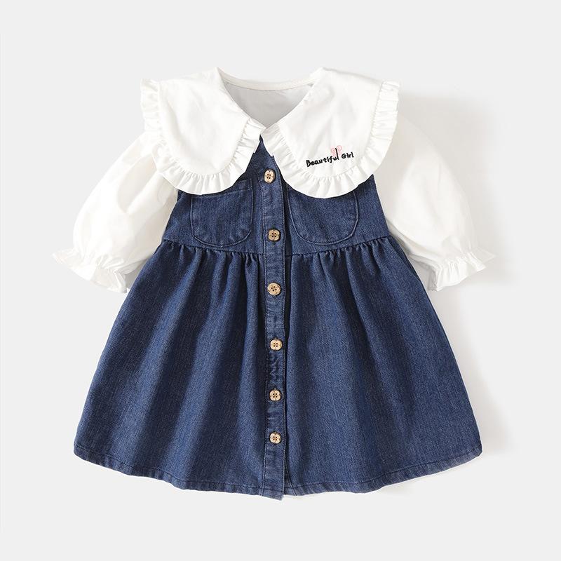 Girls' One-Piece Dress, Denim, Sleeveless, Korean Style, Casual, Spring/Summer/Autumn, Polyester, A-line, Children's Clothing, Ages 3, 4, 5, 6, 7, 8, Elementary School, Preschool, School, Everyday Wear