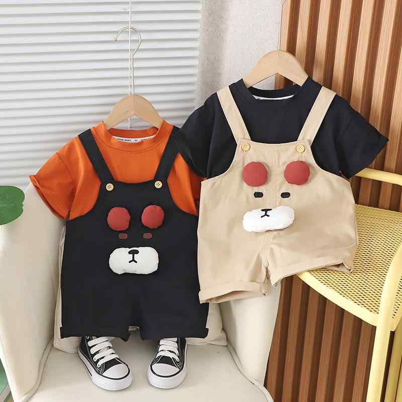 キッズ 男の子 女の子 韓国子供服 立体くま 半袖 Tシャツ サロペット風 ショートパンツ 春夏 ベビー 幼児 普段着 お出かけ ルームウェア 綿素材 80 90 100 110cm