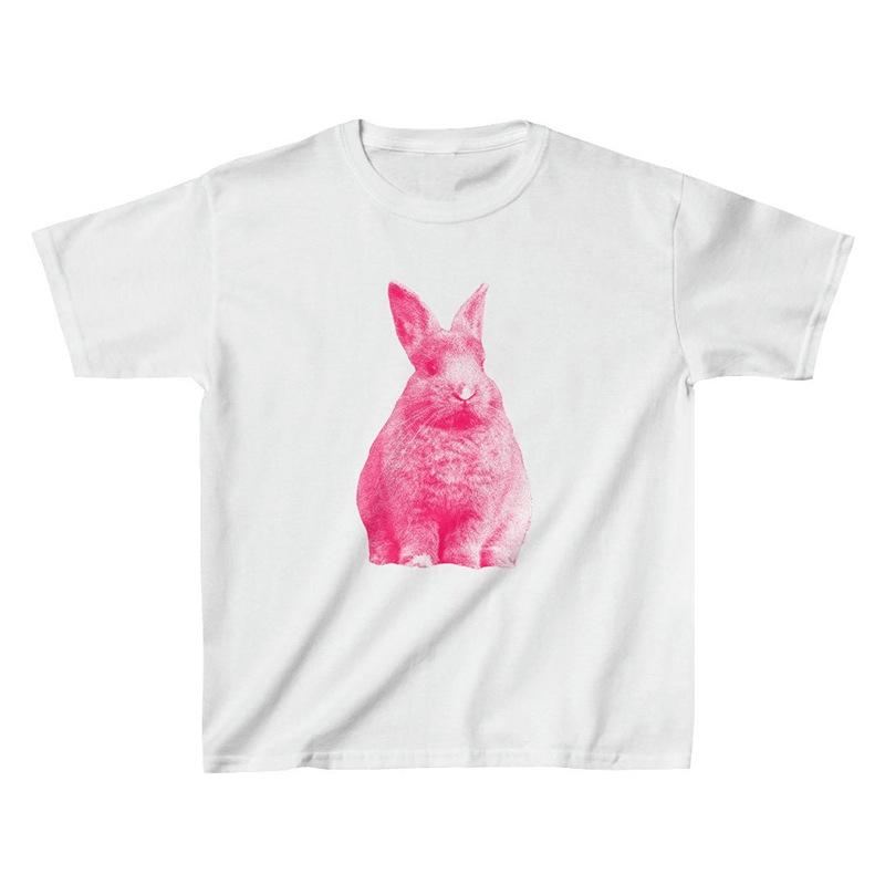 Tシャツ レディース 春夏 吸汗速乾 ストリート系 欧米風 ウサギ クマ アニマルプリント スリムフィット スタイルアップ ショート丈 丸首 プルオーバー カットソー 普段着 部屋着 トップス
