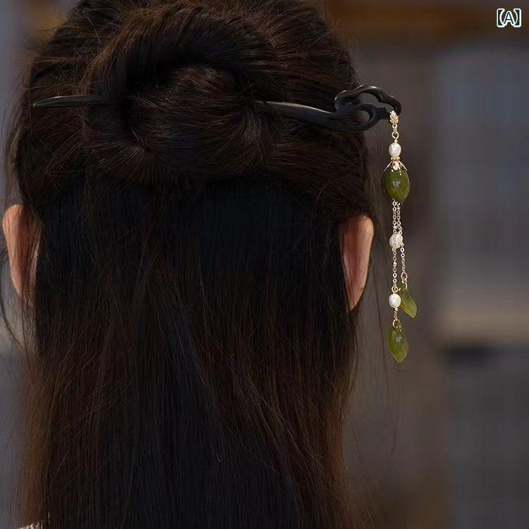 ヘアアクセサリー レディース 木製 手作り タッセル かんざし 簪 モダンチャイニー...