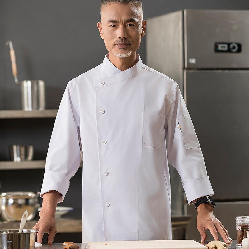 コックコート メンズ 吸汗速乾 長袖 ホテル レストラン 厨房 飲食店 料理人 作業服 制服 秋冬 綿混 ポリエステル混紡 ホワイト プロ用 上着