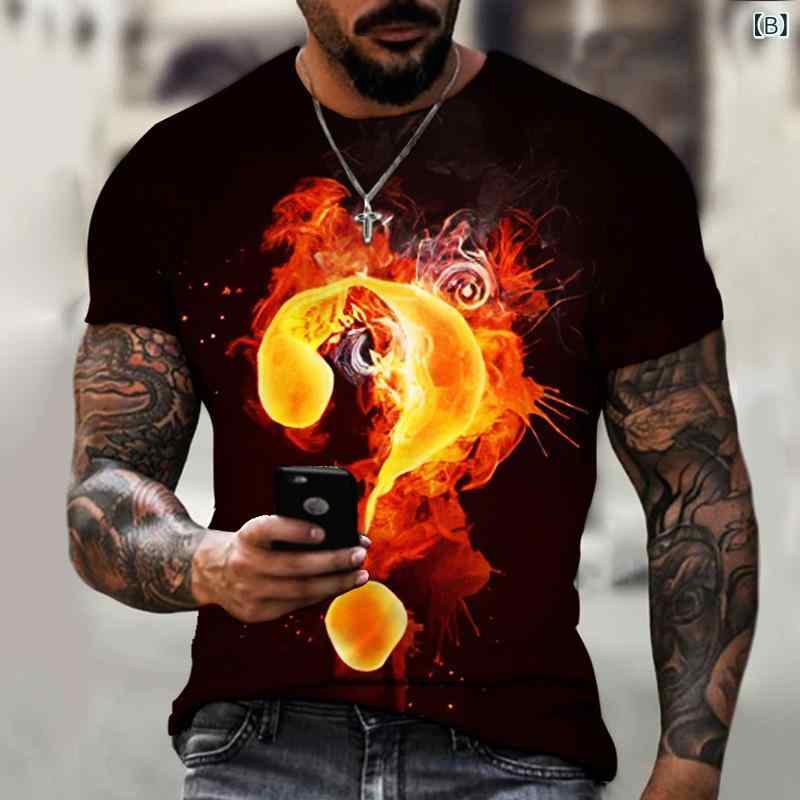 Tシャツ メンズ 3Dリアルプリント 炎柄 ファイヤーパターン ポリエステル 再生繊維 ビッグシルエット ルーズフィット ゆったり 丸首 クルーネック 半袖 春夏 カジュアル ストリートファッション 部屋着 ワンマイルウェア 個性派 デザインの商品画像 3
