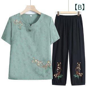 カジュアルセットアップ レディース シニア 60代 70代 祖母 お母さん 女性用 綿麻 半袖 Tシャツ 2点セット 春夏 部屋着 お出かけ リラックス secure-depo-11261870 セキュアデポ サンプル画像3