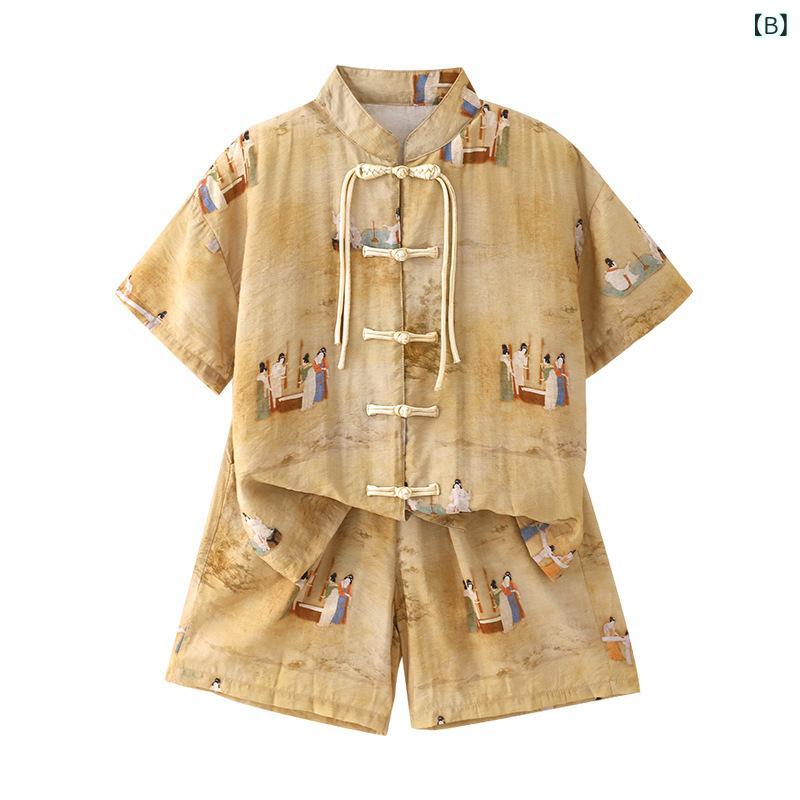 キッズ 男の子 漢服 唐装 中国風 セットアップ 夏用 薄手 半袖 ハーフパンツ 古風 ...