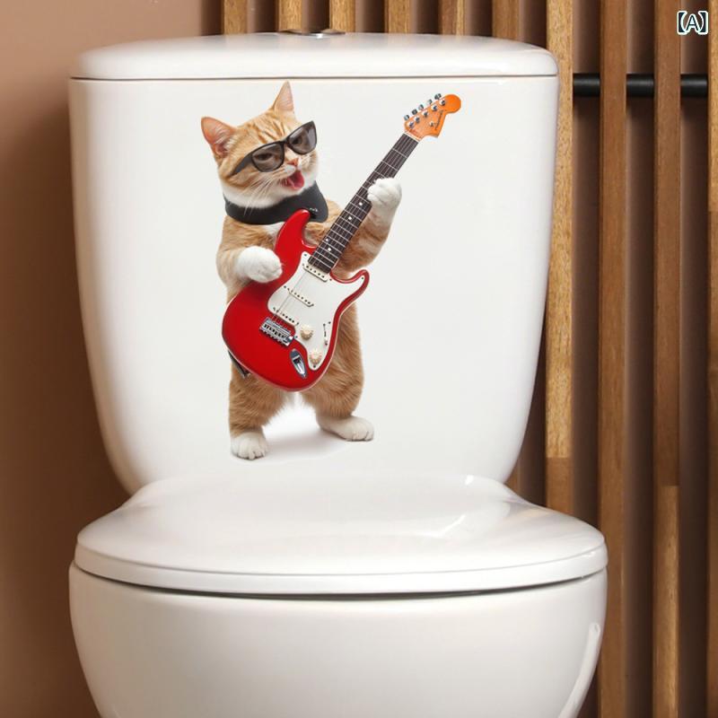 セキュアデポのトイレステッカー 貼ってはがせる 簡単 歌う猫 ウォールシール お風呂 壁 トイレ タンク デコレーションシート リメイク 模様替え モダン シンプル かわいい ねこ雑貨｜アングル2