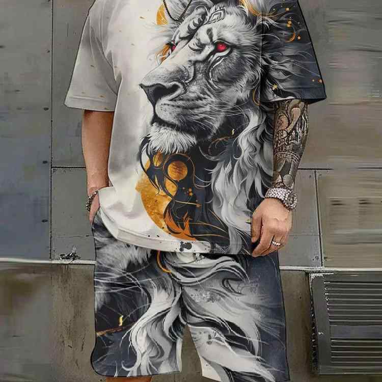 セットアップ メンズ 男女兼用 3Dデジタルプリント カートゥーン 動物柄 半袖 Tシャツ カジュアル スポーツウェア 大きいサイズ ビッグサイズ ポリエステル 春夏