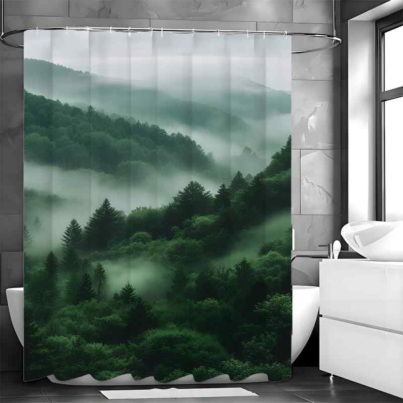 シャワーカーテン 錦繍山河柄 絶景 風景画 美しいグラフィック 防水 防カビ加工 ポ...
