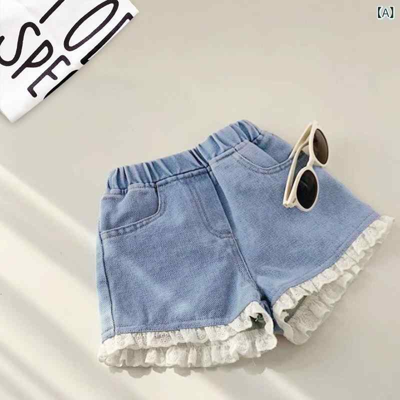 ショートパンツ キッズ 女の子 ジュニア 子供服 デニムパンツ ボトムス 半ズボン 夏物 薄手 ウエストゴム カジュアル ジーパン ジーンズ 100 110 120 130 140 150 160 かわいい