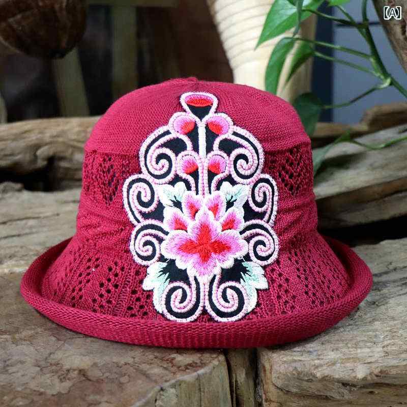 ニット帽 レディース 春夏秋冬 エスニック調 刺繍 花柄 軽量 通気性 折りたたみ 日よけ 運動 旅行