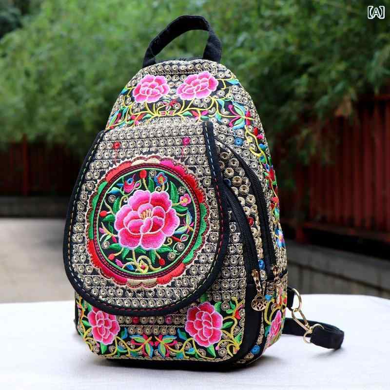 リュックサック レディース 民族風 刺繍 エスニック キャンバス 軽量 帆布 ボディ...