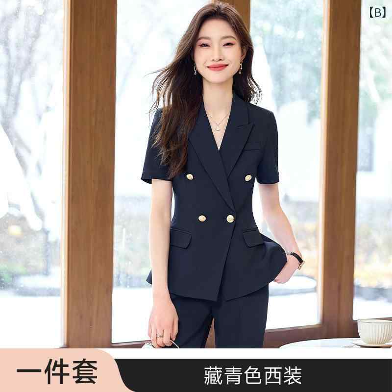 セキュアデポのスーツセット レディース 半袖 ジャケット スカート パンツ 春夏 OL 通勤 ビジネス 面接 事務服 オフィス 制服 ホテル 受付 洗える 撥水 消臭 軽量｜アングル3