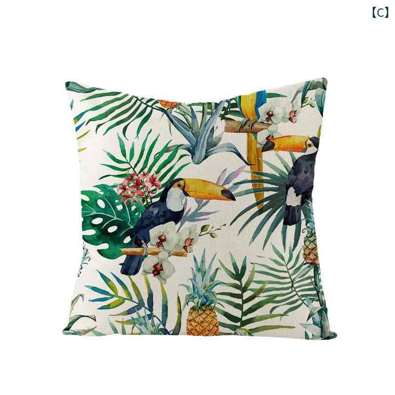 クッションカバー 靠垫套 クッションカバー 北欧風 熱帯植物 グリーンリーフ ポリエステル プリント おしゃれ ソファ背当て 45 45cm [3]