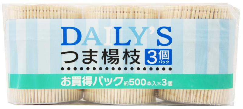 爪楊枝 ナチュラル 6.5cm デイリーズ SL-500 500本入 3個セット
