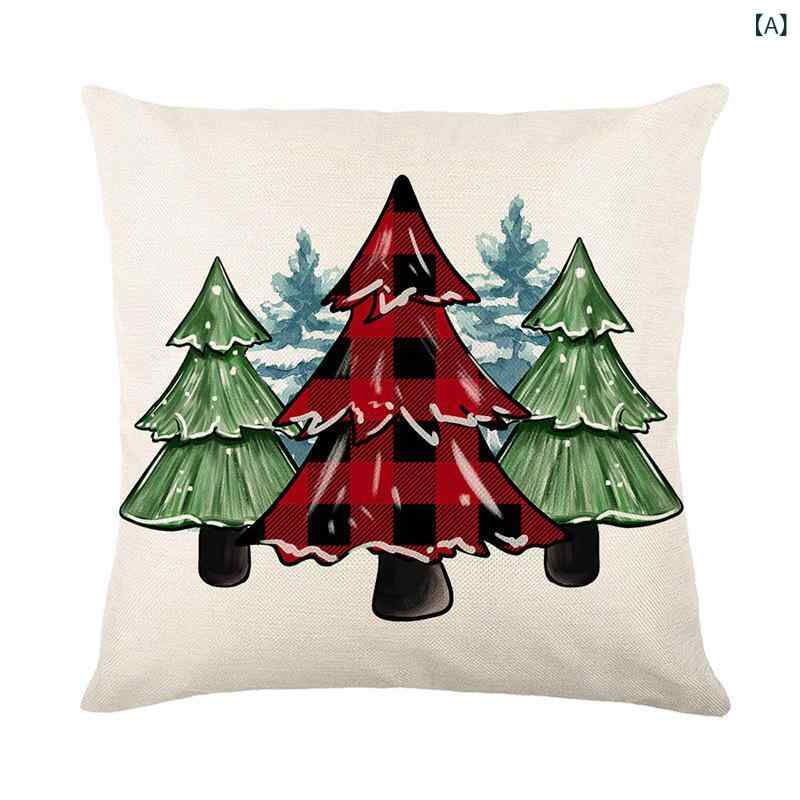 クッションカバー クリスマス 赤黒チェック柄 リネン調 プリント 45×45cm 北欧風 ...
