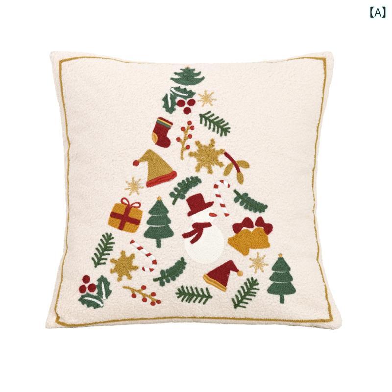 クッションカバー クリスマス 泰迪絨 もこもこ 刺繍 枕カバー 45cm 45cm リビング ソファ 背当て インテリア 雑貨