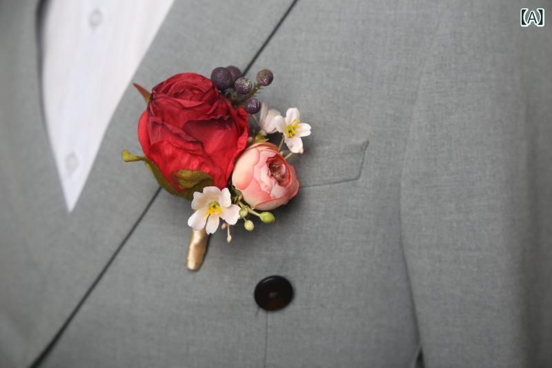 ブローチ ローズ アーティフィシャルフラワー リストブーケ 2WAY 結婚式 新郎 ブライズメイド パール ビーズ 電気メッキ加工 ウェディング 手作り
