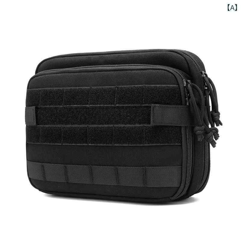 ・カラー: ブラック、カーキ、軍緑、ダークカモフラージュ・サイズ: 26×6×19cm・主な素材: ポリエステル・柄: 無地・機能: 耐摩耗・用途: アウトドア・性別: ユニセックス・タイプ: ウエストポーチ、ハングポーチ、アタッチメントポーチ