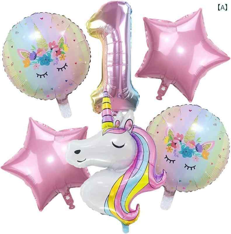 バルーン 風船 女の子 キッズ 誕生日 パーティー 飾り付け 装飾 デコレーション ユニコーン レインボー 数字 ナンバー アルミ バルーンセット かわいい