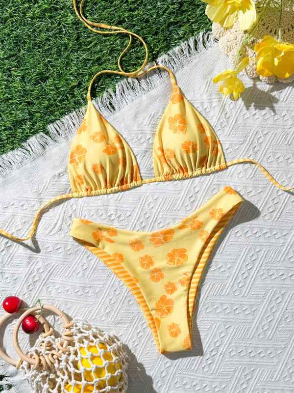 ビキニ レディース 水着 分体 2点セット ホルターネック セクシー 花柄 プリント ビーチ リゾート スイムウェア パッド付き ノンワイヤー 体型カバー 海 プール 旅行 春夏