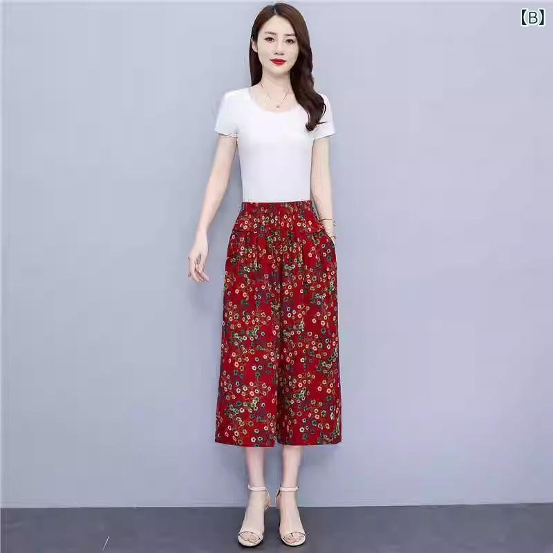 パンツ レディース ハイウエスト ワイドパンツ スカーチョ ガウチョパンツ 接触冷感 薄手 軽量 ストレッチ ウエストゴム ポケット付き ミセス シニア 部屋着 カジュアル 通勤 九分丈 secure-depo-11395236 セキュアデポ サンプル画像2
