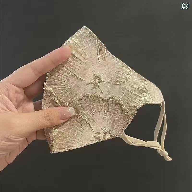 マスク レディース 春夏秋 紫外線対策 防風 撥水 立体 刺繍 花柄 チュール レース フリル 耳掛け 日焼け防止