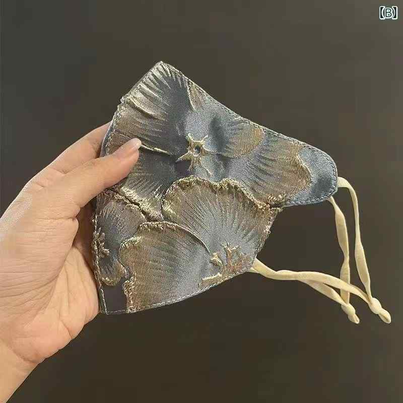 セキュアデポのマスク レディース 春夏秋 紫外線対策 防風 撥水 立体 刺繍 花柄 チュール レース フリル 耳掛け 日焼け防止｜アングル2