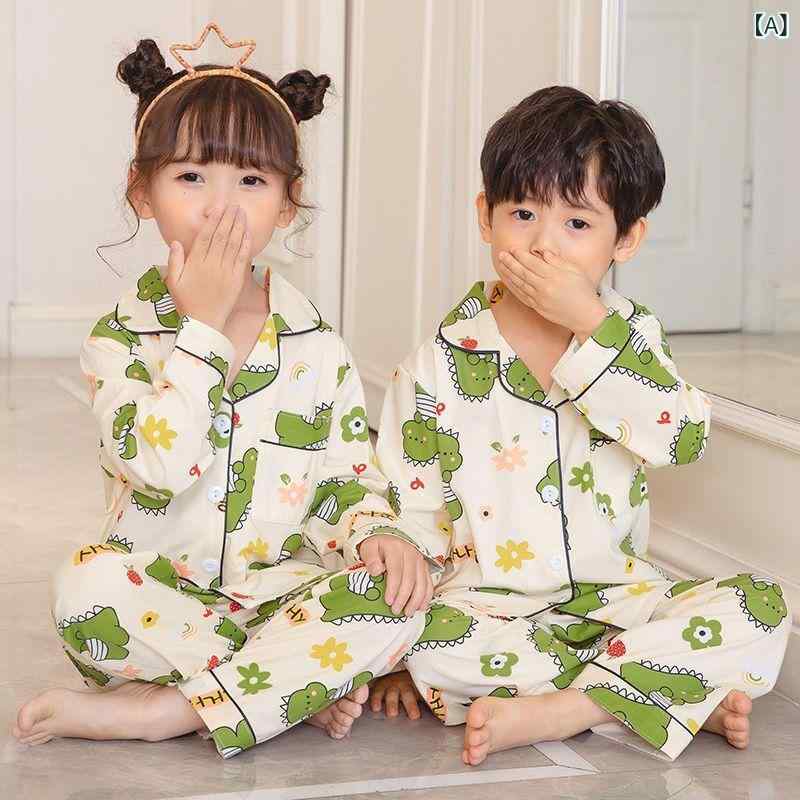 パジャマ キッズ 男の子 女の子 春秋 薄手 恐竜 長袖 ルームウェア 子供服 キャラクター イラスト プリント かぶり 再生繊維 かわいい