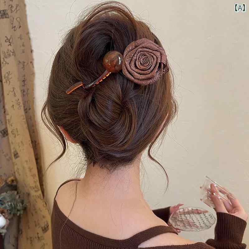 ヘアクリップ レディース ヘアアクセサリー 髪留め 髪飾り バラ 樹脂ビーズ 扭扭クリップ ハーフアップ 高級感 大人 上品 まとめ髪 フェミニン 普段使い