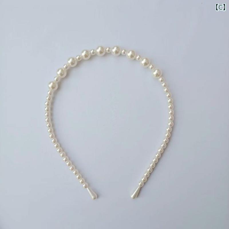カチューシャ レディース ヘアアクセサリー パール ハンドメイド ビーズ フリル 上...
