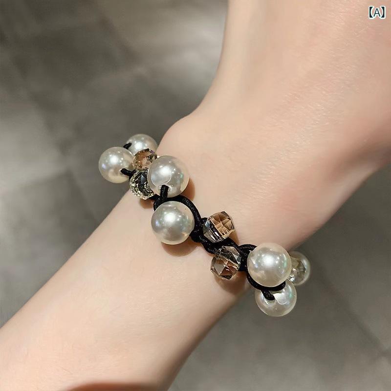 ・カテゴリ: ヘアゴム・主な素材: パール・加工: 手作り・スタイル: 韓国風・テイスト: 清新スイート・タイプ: 高弾力・カラー展開: 米白、シャンパン、グレー