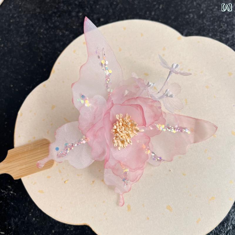 ヘアクリップ レディース 髪飾り 髪留め 漢服風 中華風 大ぶり 花 ハンドメイド ヘアアクセサリー 古風 和装 着物 上品 浴衣