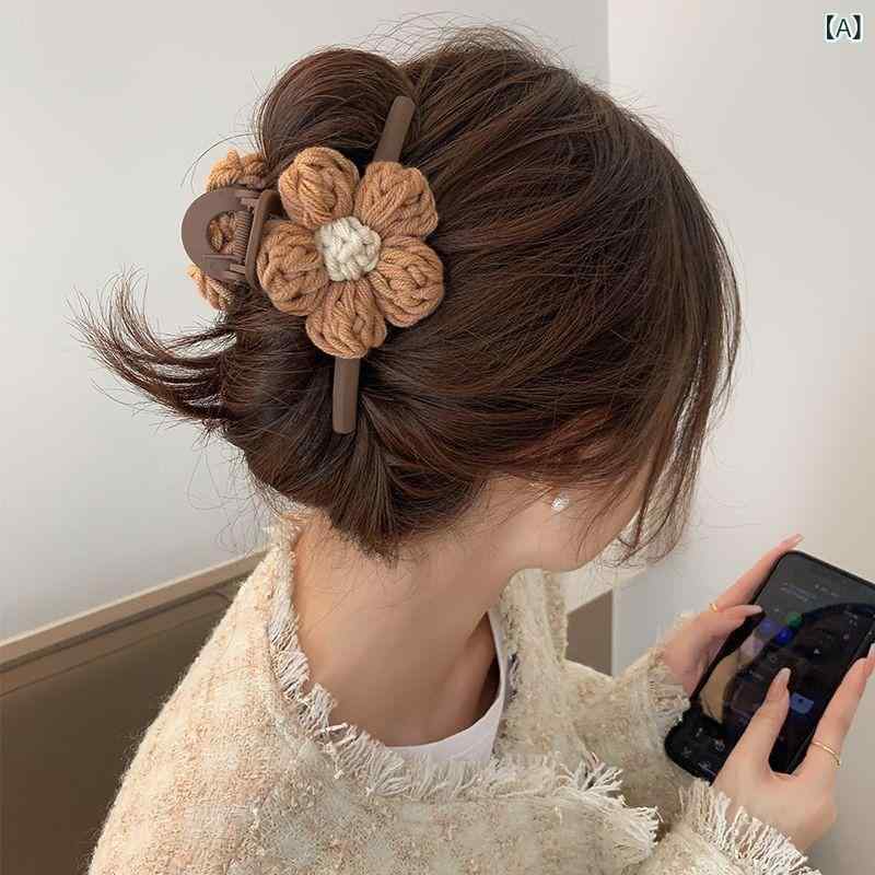 バンスクリップ レディース ヘアクリップ 大 大形 もこもこ フラワー モチーフ 毛...